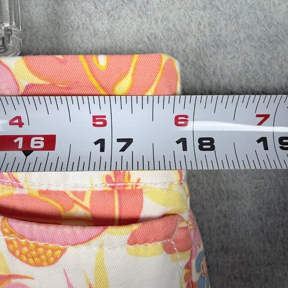 Talbots 12 Perfect Crop Pants Fruit & Flowers Pink Orange Button Cuffs Tropical - Picture 12 of 16